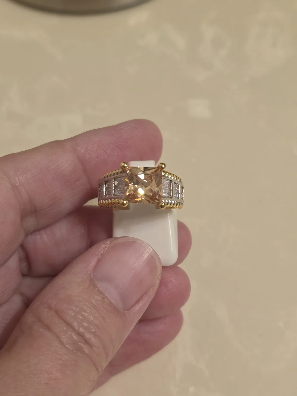 Gold and Silver CZ and Champagne Topaz Ring Size 6